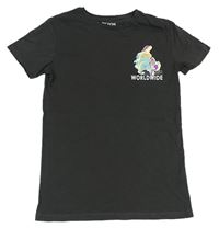 Tmavosivé tričko s potlačou Peacocks