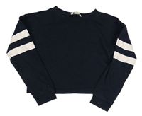 Tmavomodrá crop mikina s pruhy na rukávech H&M
