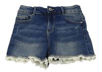 Modré riflové kraťasy s prošoupáním a krajkou Denim Co.