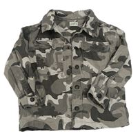 Šedo-bílá army plátěná košilová bunda s dinosaury F&F