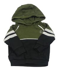 Khaki-černo-bílá mikina s nášivkou a kapucí Next