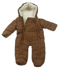 Hnědá šusťáková zimní kombinéza s kapucí s oušky Matalan