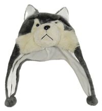 Tmavošedo-bílá chlupatá čepice - husky
