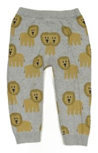 Sivé melírované pletené tepláky s lvy