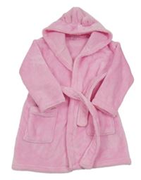 Růžový chlupatý župan s kapucí