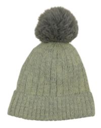 Zelenkavá melírovaná pletená čepice s bambulí
