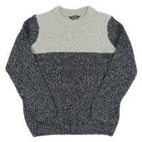 Světlešedo-tmavomodrý melírovaný vlněný svetr Primark