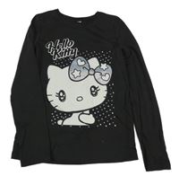 Antracitové tričko s Hello Kitty a kamienkami Tu