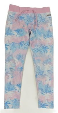 Světlemodro-růžové UV legíny s palmami a listy Olaian