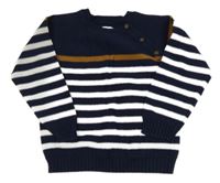 Tmavomodro-biely sveter s pruhmi