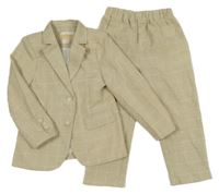 2set - Béžovo-bílé kostkované slavnostní sako + kalhoty