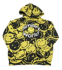 Čierno-žltá mikina so smajlíkmi a kapucňou H&M