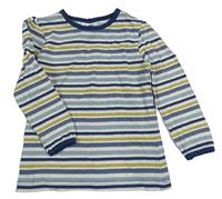 Modro-bielo-olivové pruhované trblietavé tričko Topolino