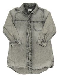 Šedé plátěné propínací košilové šaty riflového vzhledu Next