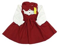 Nové - Tmavočerveno-biele šaty s golierikom a madeirou Shein