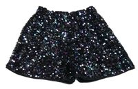 Černo-fialovo-zelené flitrové slavnostní kraťasy Tu