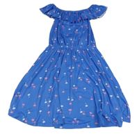 Modré šaty s palmami a volánikom Y.F.K.