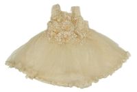 Krémové slávnostné šaty s kvetinami