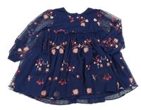 Nové - Tmavomodré tylové šaty s výšivkami květin Dunnes