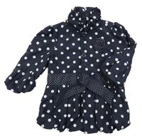 Tmavomodrý puntíkatý šusťákový jarní kabát s páskem St. Bernard