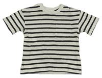 Bílo-antracitové pruhované tričko s kapsou H&M