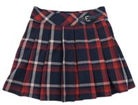 Tmavomodro-červeno-ružová kockovaná skladaná sukňa C&A