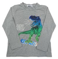 Sivé melírované tričko s dinosaurom