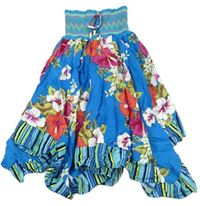 Modro-farebné kvetované ľahké šaty s žabičkováním