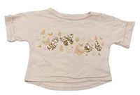 Svetloružové crop tričko s motýlky z flitrů