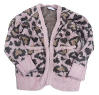 Růžovo-hnědý chlupatý leopardí cardigan M&S