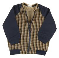 Hnedo-tmavomodrá kockovaná plátenná jarná bunda Pep&Co