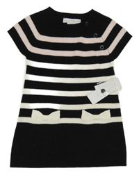 Nové - Černo-bílé pruhované pletené šaty s mašlemi 