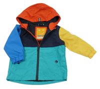 Zeleno-tmavmodro-červeno-žlutá šusťáková jarní bunda s kapucí Next