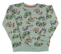 Zelená vzorovaná mikina s  s traktormi Nutmeg