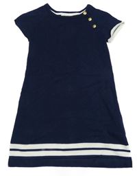 Tmavomodré pletené šaty s bielymi pruhmi H&M