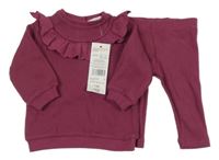 Nové - fuchsiové žebrované triko s volánkem + legíny F&F