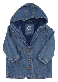 Modrá ľahká rifľová podšitá bunda s nápisom a kapucňou