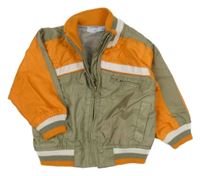 Kaki-oranžová šušťáková jarná bunda s kapucňou