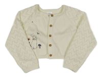 Smotanový prepínaci ľahký sveter so vzorovanymi rukávy a králikmi zn.