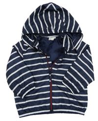 Tmavomodro-bílá pruhovaná šusťáková jarní bunda s kapucí H&M