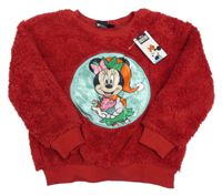 Nové - červená huňatá mikina s Minnie Disney