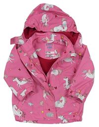 Ružová šušťáková jarná lehce zateplená bunda s kapucí ía jednorožci Tchibo
