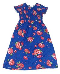 Zafírové kvetované ľahké šaty