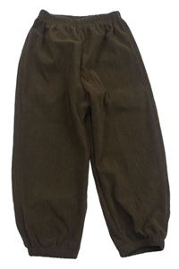 Hnedé rebrované zamatové cuff nohavice