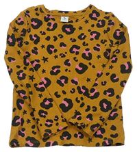 Hnedé rebrované tričko s leopardím vzorom Tu