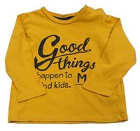 Hořčicové triko s nápisy H&M