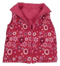 Ružová kvetovaná šusťákovo-fleecová obojstranná zateplená vesta