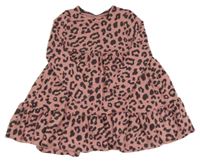 Ružovo-sivé úpletové šaty s leopardím vzorom F&F