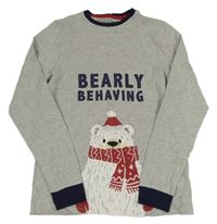 Sivé melírované pyžamové tričko s medvěďom Next