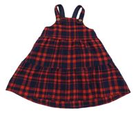 Tmavomodro-červené kostkované vlněné laclové šaty Tu